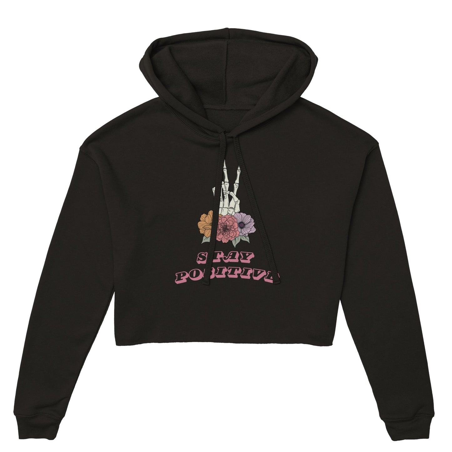 Skeleton Hand Positive Vibes Cropped Hoodie - Snark & Serenity